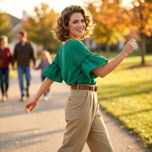 Banana Republic Green Ruffle Sleeve Blouse Womens Medium Y2K Work Holiday